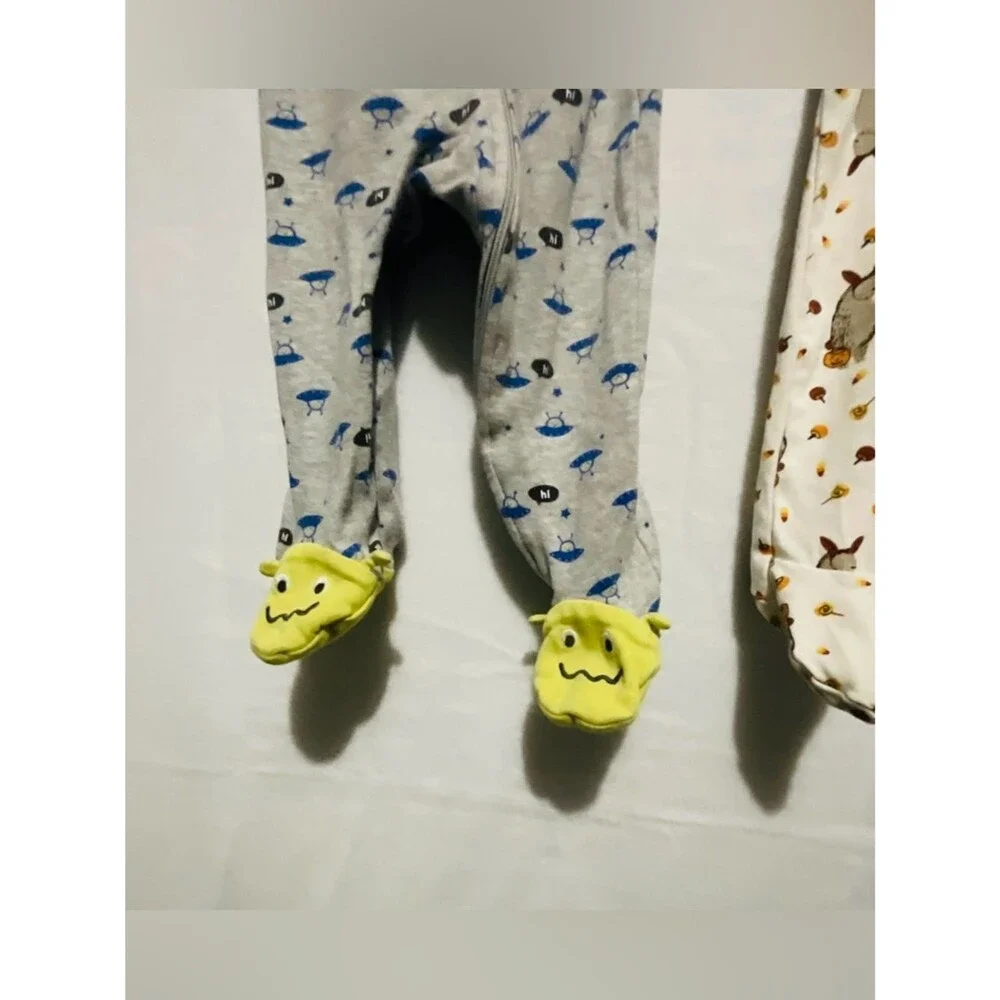 Lot of 3 Carter's Old Navy Baby Boy 6-9M Cotton Sleep and Play Whales Monsters